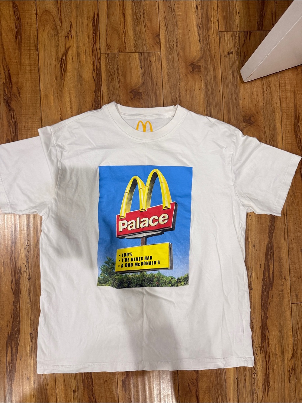 PALACE White Tee with Blue, Yellow & Red McDonald’s Graphic
